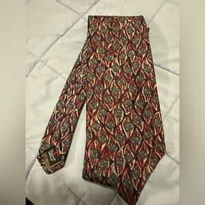 Robert Talbott Burgundy Tie with silver and Navy Geometric Pattern